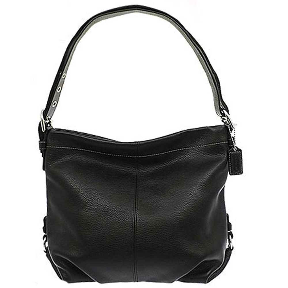 Coach pebbled leather duffle shoulder bag in Black.